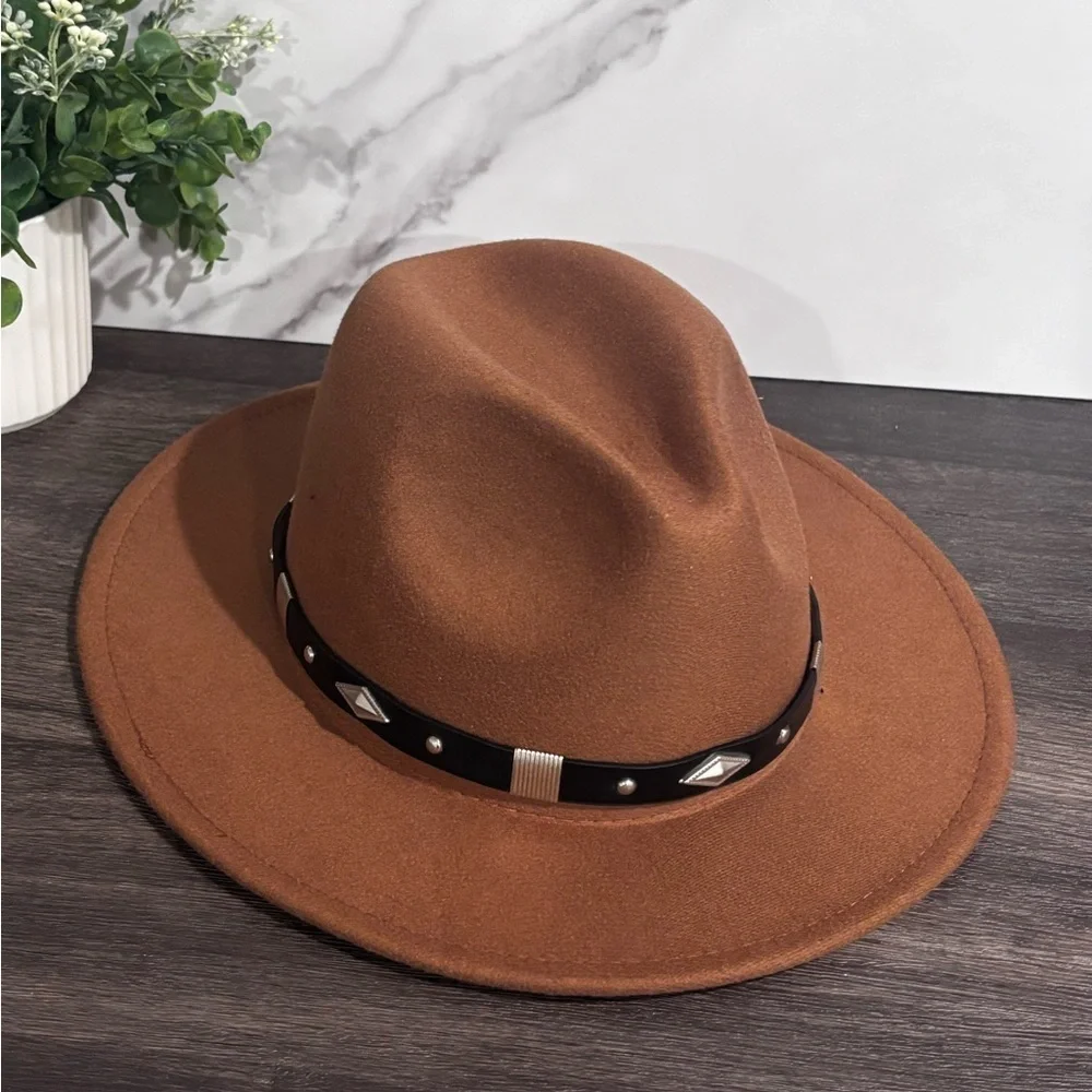Brown Fedora Hat with Black Band